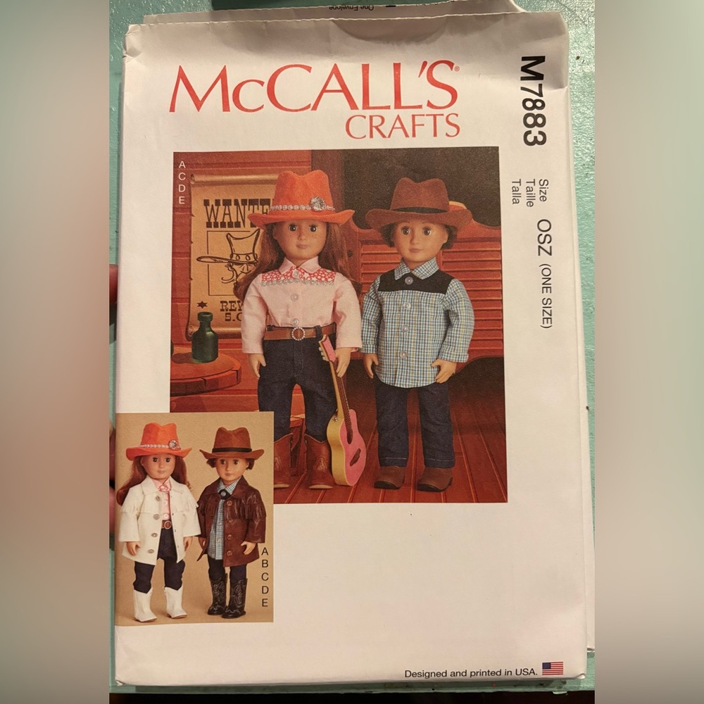 McCall's M7883 clothes hat belt for 18" doll Sewing Pattern